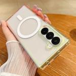 For Samsung Galaxy Z Fold6 Contrast Color Gradient Transparent MagSafe Phone Case(Fluorescent Green + Light Pink)