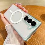 For Samsung Galaxy Z Fold6 Contrast Color Gradient Transparent MagSafe Phone Case(Blue Green + Pink)