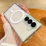 For Samsung Galaxy Z Fold6 Contrast Color Gradient Transparent MagSafe Phone Case(Green + Blue)