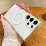 For Samsung Galaxy S23 Ultra 5G Contrast Color Gradient Transparent MagSafe Phone Case(Fluorescent Green + Light Pink)