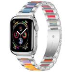 For Apple Watch 42 / 44 / 45 / 46 / 49mm xDfind Three Beads Metal Resin Watch Band(Silver Rainbow)