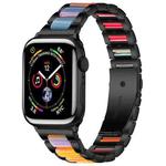 For Apple Watch 42 / 44 / 45 / 46 / 49mm xDfind Three Beads Metal Resin Watch Band(Black Rainbow)