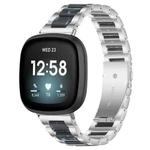 For Fitbit Versa 4 / 3 / Sense 2 / Sense xDfind Three Beads Metal Resin Watch Band(Silver Blue)