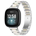 For Fitbit Versa 4 / 3 / Sense 2 / Sense xDfind Three Beads Metal Resin Watch Band(Silver White)
