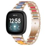 For Fitbit Versa 4 / 3 / Sense 2 / Sense xDfind Three Beads Metal Resin Watch Band(Rose Gold Rainbow)