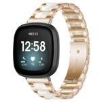 For Fitbit Versa 4 / 3 / Sense 2 / Sense xDfind Three Beads Metal Resin Watch Band(Rose Gold White)