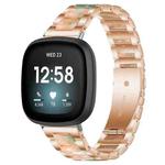For Fitbit Versa 4 / 3 / Sense 2 / Sense xDfind Three Beads Metal Resin Watch Band(Rose Gold Green)