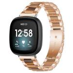 For Fitbit Versa 4 / 3 / Sense 2 / Sense xDfind Three Beads Metal Resin Watch Band(Rose Gold Brown)