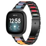 For Fitbit Versa 4 / 3 / Sense 2 / Sense xDfind Three Beads Metal Resin Watch Band(Black Rainbow)