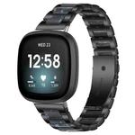 For Fitbit Versa 4 / 3 / Sense 2 / Sense xDfind Three Beads Metal Resin Watch Band(Black Blue)