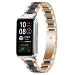 For Huawei Band 10 / 9 / 8 xDfind Three Beads Metal Resin Watch Band(Rose Gold Blue)