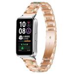 For Huawei Band 10 / 9 / 8 xDfind Three Beads Metal Resin Watch Band(Rose Gold Green)