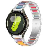 For Samsung Galaxy Watch 7 / 6 / 5 / FE xDfind Three Beads Metal Resin Watch Band(Silver Rainbow)