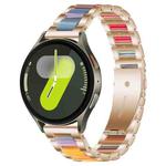 For Samsung Galaxy Watch 7 / 6 / 5 / FE xDfind Three Beads Metal Resin Watch Band(Rose Gold Rainbow)