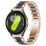 For Samsung Galaxy Watch 7 / 6 / 5 / FE xDfind Three Beads Metal Resin Watch Band(Rose Gold Blue)
