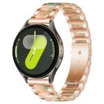 For Samsung Galaxy Watch 7 / 6 / 5 / FE xDfind Three Beads Metal Resin Watch Band(Rose Gold Green)