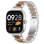 For Xiaomi Smart Band 9 Pro/8 Pro/Redmi Watch 5/4 xDfind Three Beads Metal Resin Watch Band(Silver Brown)