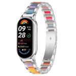 For Xiaomi Smart Band 10 / 9 / 8 xDfind Three Beads Metal Resin Watch Band(Silver Rainbow)