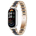 For Xiaomi Smart Band 10 / 9 / 8 xDfind Three Beads Metal Resin Watch Band(Rose Gold Blue)