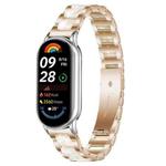 For Xiaomi Smart Band 10 / 9 / 8 xDfind Three Beads Metal Resin Watch Band(Rose Gold White)