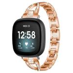 For Fitbit Versa 4 / 3 / Sense 2 / Sense xDfind X-Shaped Single Row Diamond Metal Watch Band(Rose Gold)