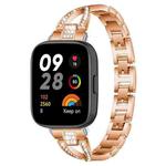 For Redmi Watch 3 xDfind X-Shaped Single Row Diamond Metal Watch Band(Rose Gold)
