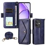 For OPPO A3x 5G India / A3 / A3x / A40 4G Multi-card Slots Crossbody Cowhide Leather Phone Case(Blue)