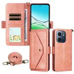 For OPPO A5x 5G / 4G Multi-card Slots Crossbody Cowhide Leather Phone Case(Pink)