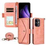 For OPPO Reno13 F 5G Multi-card Slots Crossbody Cowhide Leather Phone Case(Pink)