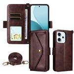 For OPPO Reno14 / Reno14 F 5G Global Multi-card Slots Crossbody Cowhide Leather Phone Case(Brown)