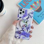 For iPhone 12 mini Laser Flowers Pattern TPU Protective Case with Foldable Holder(White Background Blue Flowers)