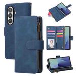 For Samsung Galaxy Z Fold7 5G Multifunctional Frosted Zipper Wallet Leather Phone Case(Blue)
