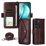 For Realme C71 4G / 14x 5G India / C75 4G Multi-card Slots Crossbody Cowhide Leather Phone Case(Brown)