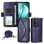 For Realme C71 4G / 14x 5G India / C75 4G Multi-card Slots Crossbody Cowhide Leather Phone Case(Blue)
