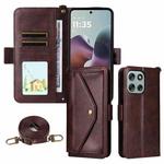 For Motorola Moto G56 / G66j / G66y 5G Multi-card Slots Crossbody Cowhide Leather Phone Case(Brown)