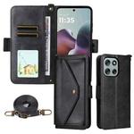 For Motorola Moto G56 / G66j / G66y 5G Multi-card Slots Crossbody Cowhide Leather Phone Case(Black)