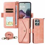 For Motorola Moto G56 / G66j / G66y 5G Multi-card Slots Crossbody Cowhide Leather Phone Case(Pink)