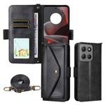 For Motorola Moto G15 / G15 Power Multi-card Slots Crossbody Cowhide Leather Phone Case(Black)