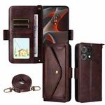 For Motorola Edge 50 Pro Multi-card Slots Crossbody Cowhide Leather Phone Case(Brown)
