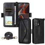 For Motorola Edge 50 Pro Multi-card Slots Crossbody Cowhide Leather Phone Case(Black)
