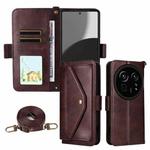 For Sharp Aquos R9 Pro Multi-card Slots Crossbody Cowhide Leather Phone Case(Brown)