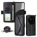 For Sharp Aquos R9 Pro Multi-card Slots Crossbody Cowhide Leather Phone Case(Black)
