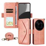 For Sharp Aquos R9 Pro Multi-card Slots Crossbody Cowhide Leather Phone Case(Pink)