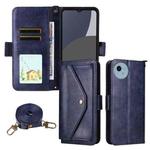 For Sharp Aquos wish4 Multi-card Slots Crossbody Cowhide Leather Phone Case(Blue)