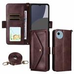 For Sharp Aquos wish5 Multi-card Slots Crossbody Cowhide Leather Phone Case(Brown)
