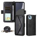 For Sharp Aquos wish5 Multi-card Slots Crossbody Cowhide Leather Phone Case(Black)