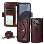 For Sharp Aquos Sense9 Multi-card Slots Crossbody Cowhide Leather Phone Case(Brown)