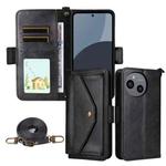 For Sharp Aquos Sense9 Multi-card Slots Crossbody Cowhide Leather Phone Case(Black)
