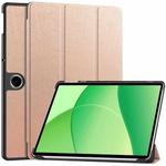 For OPPO Pad SE Custer Texture 3-Fold Holder Leather Smart Tablet Case(Rose Gold)