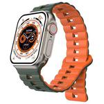 For Apple Watch 46mm / 49mm / 45mm / 44mm Magnetic Two-color Loop Silicone Watch Band(Olive Green Orange)